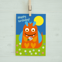 Postal de cumpleaños Happy Monster. Ilustração digital projeto de Beatriz Camargo - 18.05.2018