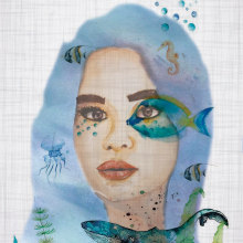 Mi Proyecto final: Retrato ilustrado en acuarela la vida en el oceano. Een project van Traditionele illustratie van Claudia Taracena - 23.05.2018