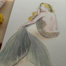 Sirena en acuarela para MerMay 2018. Traditional illustration, Fine Arts, Painting, Pencil Drawing, and Drawing project by Vianys Morales Gomez - 05.31.2018