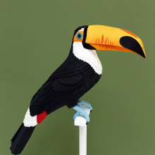 Toco toucan. Traditional illustration, 3D, Sculpture, and Paper Craft project by Diana Beltran Herrera - 06.17.2018