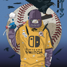 Baseball player (Burūman series). Traditional illustration project by I P LOBATO - 07.25.2018
