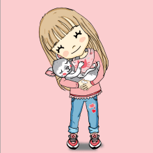 Niña y gatito. Design, Traditional illustration, Character Animation, Vector Illustration, and Drawing project by Noe Tihista - 08.02.2018