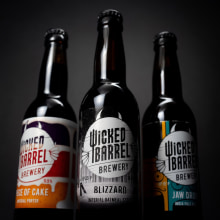Wicked Barrel Brewery. Art Direction, Br, ing, Identit, Packaging, T, pograph, Icon Design, and Logo Design project by Stefan Andries - 08.20.2018