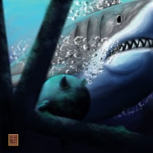 Shark attack. Een project van Traditionele illustratie, Digitale illustratie y  Concept art van Julio Solis - 13.10.2018