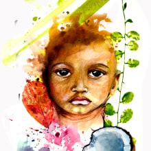  Retrato ilustrado en acuarela "Quiero un coco". Traditional illustration, Creativit, Watercolor Painting, and Portrait Drawing project by Claudio Bustamante - 10.26.2018
