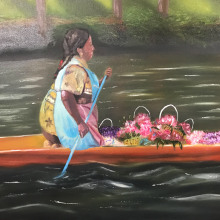 Flores de Xochimilco, pintura al óleo. Painting project by Norma Santoyo - 10.30.2018