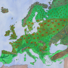 Mapa físico de Europa / ilustración infantil didáctica. Ilustração tradicional projeto de Amparo Saera - 05.11.2018