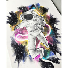 Astronauta. Traditional illustration, Pencil Drawing, Drawing, and Watercolor Painting project by Cintli Cordova - 11.05.2018