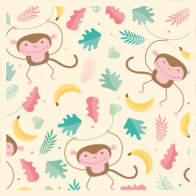 Patrón 1 - Changos y Bananas - Tropical. Traditional illustration, Pattern Design, Vector Illustration, and Digital Illustration project by Michelle Flores - 08.07.2018