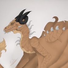 Dragon with curved horns black . Un proyecto de Ilustración tradicional, Diseño de personajes, Dibujo e Ilustración digital de Lesli Ranma - 11.11.2018