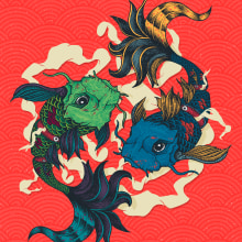 Cat-Koifish. Un progetto di Illustrazione tradizionale, Direzione artistica, Graphic design, Creatività, Disegno, Design di poster  e Illustrazione digitale di Dani Torres - 14.11.2018