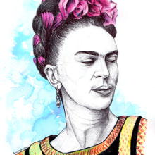 Frida Kahlo. Traditional illustration, Creativit, Drawing, Watercolor Painting, Portrait Illustration, and Portrait Drawing project by Beatriz - 11.23.2018