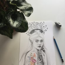 Elf Princess 1. Traditional illustration, Fine Arts, Pencil Drawing, Drawing, Portrait Illustration, Portrait Drawing, and Artistic Drawing project by Marina Domínguez Jiménez - 12.05.2018