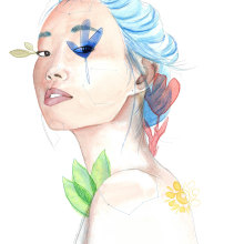 Primer retrato: La chica del pelo azul. Graphic Design, Digital Illustration, Watercolor Painting, and Portrait Drawing project by Adriana Moreno - 12.29.2018
