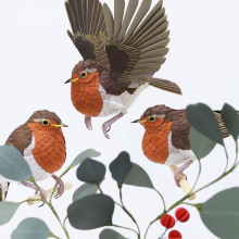 Winter scene: European robin. . 3D, Fine Arts, Set Design, Paper Craft, Character Animation, 3D Animation, and 3D Character Design project by Diana Beltran Herrera - 01.10.2019