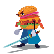Samurai Burger. Traditional illustration, Character Design, Fine Arts, Drawing, and Digital Illustration project by Daniel Zapata Viciana - 01.23.2019