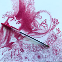 Mujer a tinta roja. Ilustração tradicional, e Desenho artístico projeto de Ana González Palomo - 12.02.2019