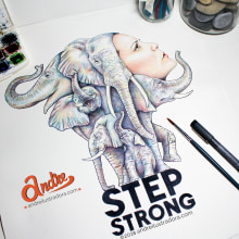 STEP STRONG. Ilustração tradicional projeto de Andreina Ayala - 18.02.2019