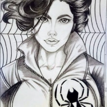 Frontal de Blackwidow - Lapiz. Traditional illustration, Pencil Drawing, Drawing, Portrait Illustration, and Portrait Drawing project by Jonny GC - 02.22.2019