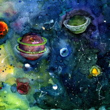 Galaxia y planetas.. Un proyecto de Ilustración tradicional de Jessica Daniela Espinoza Guzman - 15.03.2019