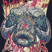 Slayer of Demons Shirt by MeFO. Design, Fashion, Screen Printing, Comic, Street Art, Lettering, Sketching, Creativit, Drawing, Fashion Design, Digital Illustration, and Printing project by Miguel Francisco Offidani - 03.17.2019
