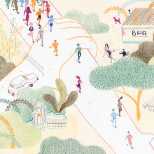 Ilustración editorial - Caminatas solidarias. Ilustração tradicional, Design editorial, e Desenho projeto de "lanómada" - 08.04.2019
