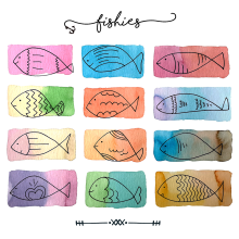 Fishies. Un proyecto de Diseño gráfico y Pintura a la acuarela de MdC Manzano - 14.04.2019