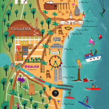 Illustrated map - Cullera. Traditional illustration, Advertising, Education, Events, Information Design, Creativit, Digital Illustration, and Artistic Drawing project by Araceli Moya - 05.10.2019