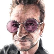 Bono (La Luna de Metrópoli). Drawing, Watercolor Painting, Portrait Drawing, Realistic Drawing, and Artistic Drawing project by Carlos Rodríguez Casado - 05.14.2019
