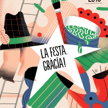 Cartel para Festa Major de Gracia. Ilustração tradicional projeto de Maryna Kizilova - 16.05.2019