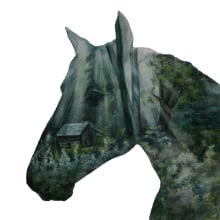 Double Exposure Watercolor Horse. Watercolor Painting project by Elisa Plance - 06.19.2019