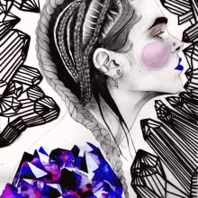 Blue. Un proyecto de Ilustración tradicional, Dibujo a lápiz, Ilustración de retrato y Bordado de Nicole Lopez - 23.06.2019