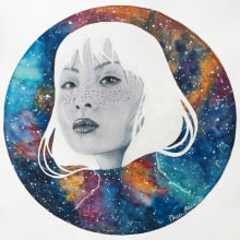 Cosmic Girl. Traditional illustration, Pencil Drawing, Drawing, Watercolor Painting, Portrait Illustration, Portrait Drawing, and Artistic Drawing project by Andrea Bäbler - 06.24.2019