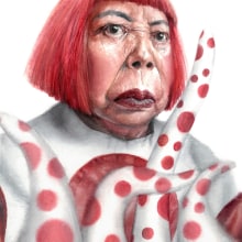 Yayoi Kusama. Watercolor Painting, Portrait Illustration, Portrait Drawing, Realistic Drawing, and Artistic Drawing project by Carlos Rodríguez Casado - 07.11.2019
