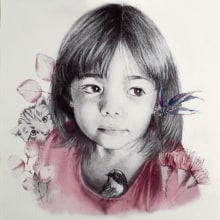 Retrato con lápiz en papel de acuarela, técnicas de color y Photoshop. Desenho de retrato projeto de Gloria Climent Comps - 22.07.2019