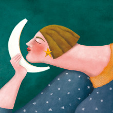 Ilustración de mujer, estrellas y luna. . Un projet de Illustration traditionnelle et Illustration numérique de Raquel Feria Legrand - 25.07.2019