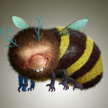 Bee, basado en el trabajo de Stan Manoukian / Grograou. Un proyecto de Diseño, 3D, Diseño gráfico, Creatividad, Modelado 3D y Videojuegos de Alvaro Obregon - 30.07.2019