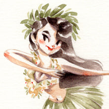 Hawaiian Dancer. Un proyecto de Ilustración tradicional y Pintura a la acuarela de Elysa Castro - 01.08.2019