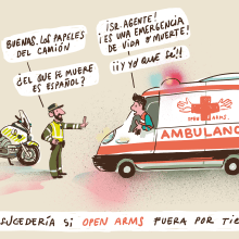 OPEN ARMS por tierra. Un proyecto de Humor gráfico de Rubén Jiménez "EL RUBENCIO" - 12.08.2019