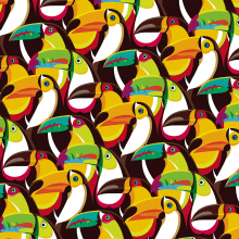 Estampa Aves Brasileiras - Tucano, Arara e Papagaio. Un proyecto de Diseño, Ilustración tradicional, Diseño de vestuario, Serigrafía y Pattern Design de Bruno Dellani - 14.08.2019