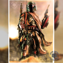 Boba Fett - Ilustraciòn en aerògrafo, làpices de colores y marcadores.. Traditional illustration, Pencil Drawing, Drawing, Digital Illustration, Realistic Drawing, and Artistic Drawing project by Mariano Mattos - 08.16.2019