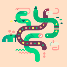 Snakes. Ilustração tradicional, Ilustração vetorial e Ilustração digital projeto de Fran Marrero - 04.09.2019