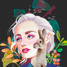 Chica y Conejo. Un proyecto de Ilustración tradicional, Ilustración digital e Ilustración de retrato de Denisse Moyano - 19.09.2019
