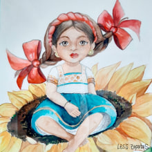 Guadalupe en el pais de las maravillas. Pintura, Pintura em aquarela e Ilustração infantil projeto de Lesli Zapata Sánchez - 17.10.2019