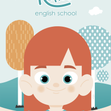 Posters y dípticos diseñados para Katie's English School. Un proyecto de Ilustración tradicional, Diseño de personajes, Diseño gráfico, Diseño de carteles e Ilustración infantil de Víctor Villamarín - 04.11.2019