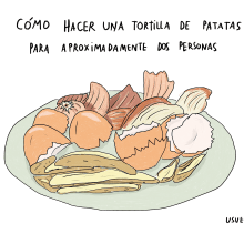 Cómo hacer una tortilla de patatas . Ilustração digital projeto de Usue Egia - 05.11.2019