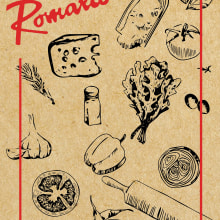 Menú y Packaging Pizzeria Romario. Ilustração tradicional, e Design gráfico projeto de Mia Campos - 07.08.2017
