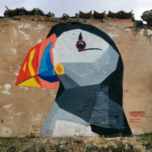 Puffin a mediana escala. Street Art, and Vector Illustration project by D Urruchi - 11.17.2019