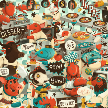MENU COVER. Un proyecto de Ilustración tradicional, Diseño de personajes y Lettering de Steve Simpson - 04.02.2013