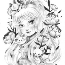 A Lady and her mice. A Pencil drawing project by Siamés Escalante - 11.15.2019